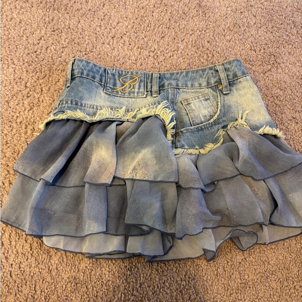 Blue Denim Ruffle Mini Skirt - Women